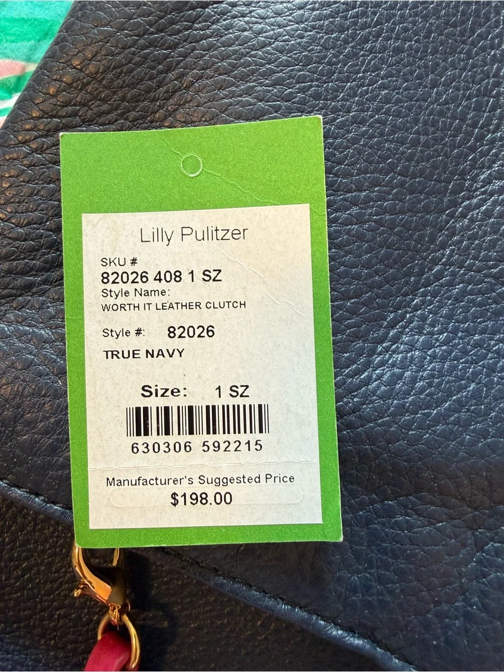 NWT Lilly Pulitzer Navy Leather Shoulder Bag with Pink Tassel